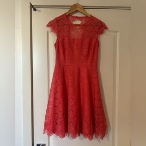 Jessica Simpson Vibrant Coral Lace Mini Dress